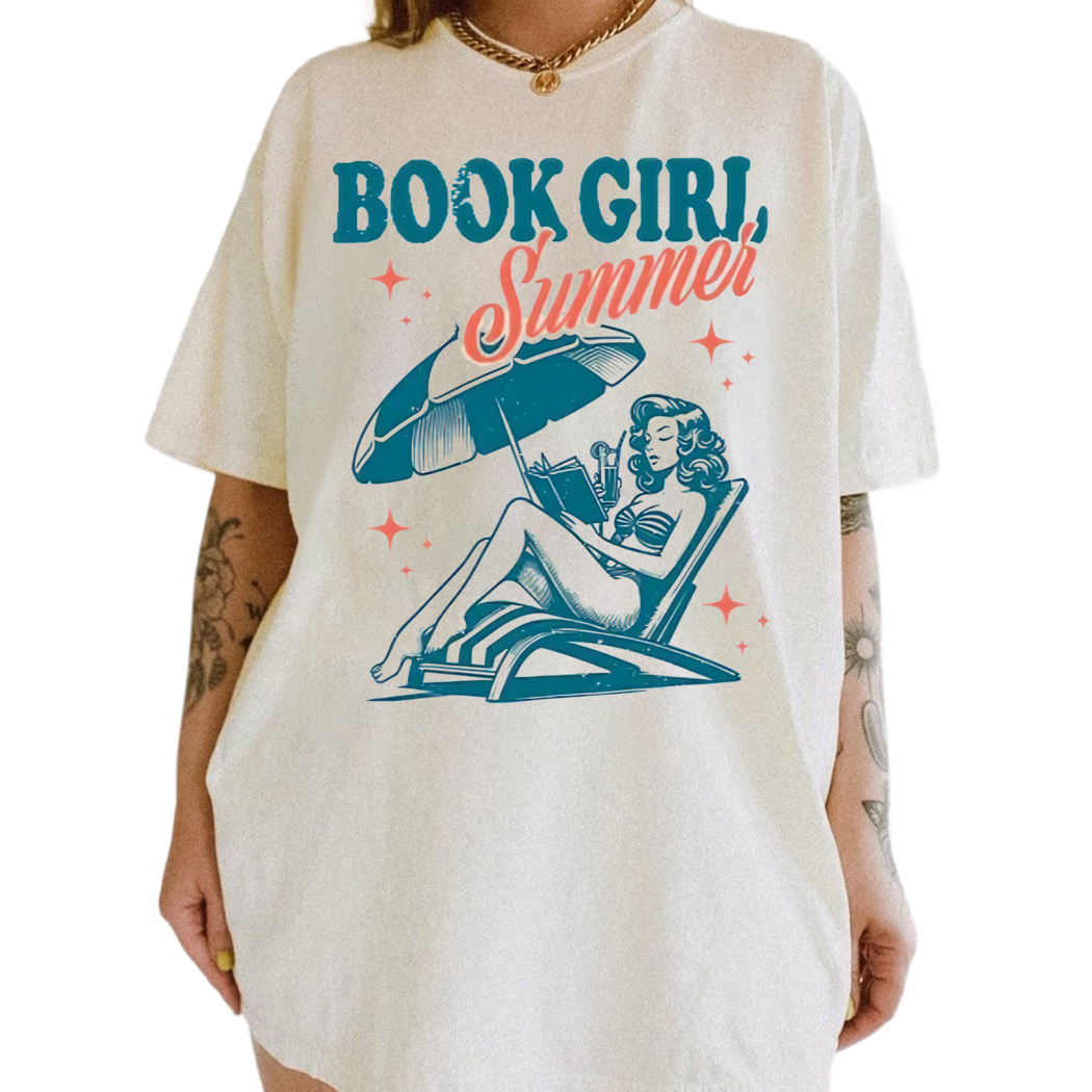 Book Girl Summer Shirt, Retro Bookish Summer Vacation, Book Lover Shirt