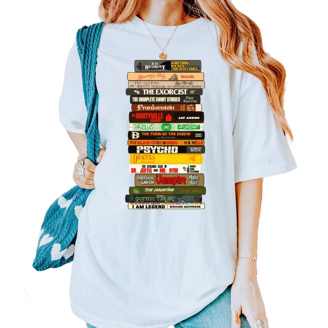 Classic Horror Books Stack Shirt, Book Nerd Shirt, Bookish Gift