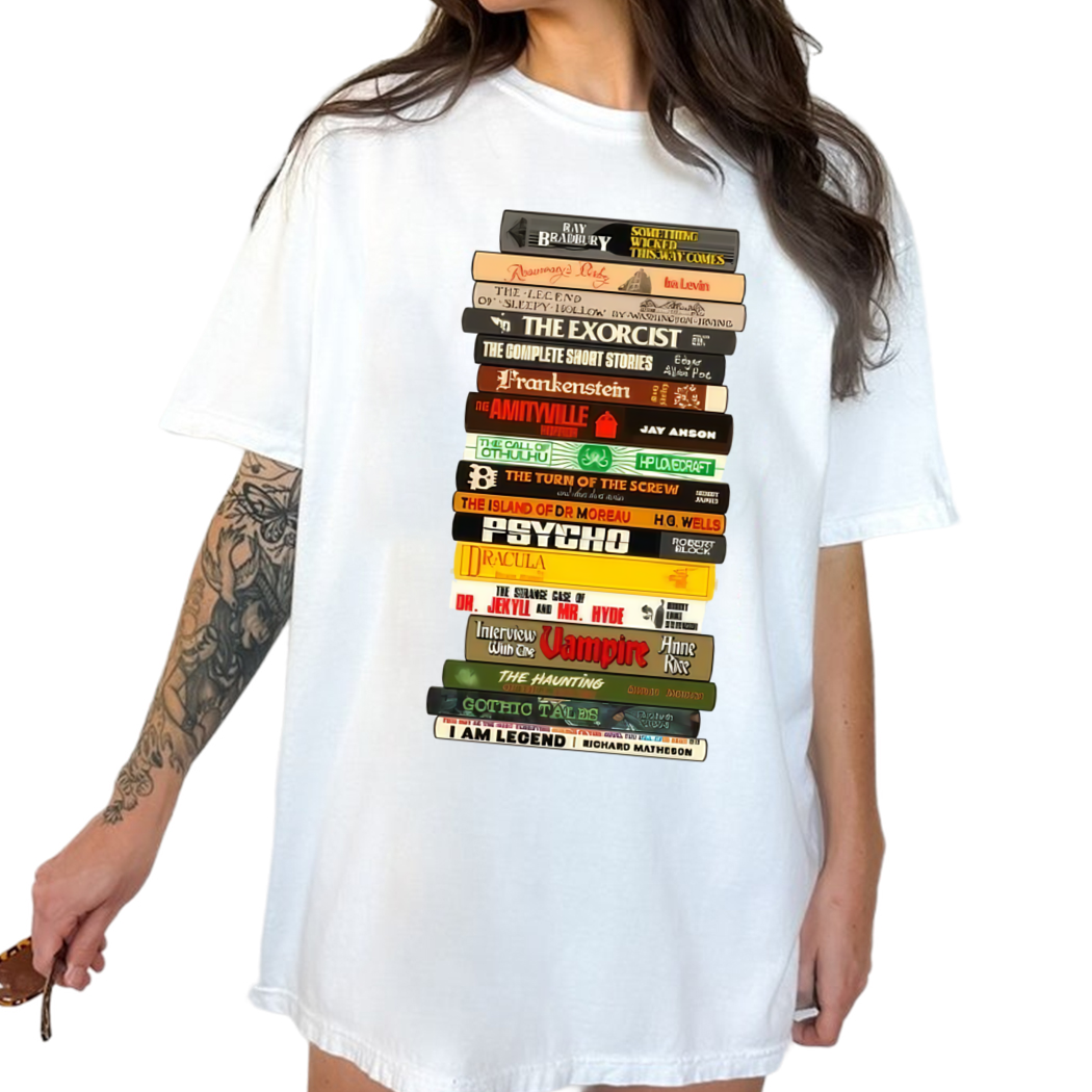 Classic Horror Books Stack Shirt, Book Nerd Shirt, Bookish Gift