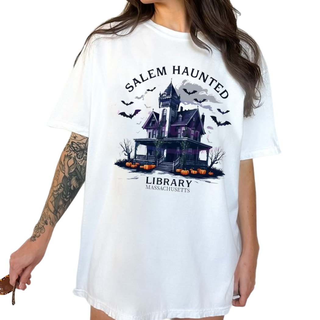 Castle Salem Haunted Library Massachusetts Halloween Book Shirt, Funny Bookish