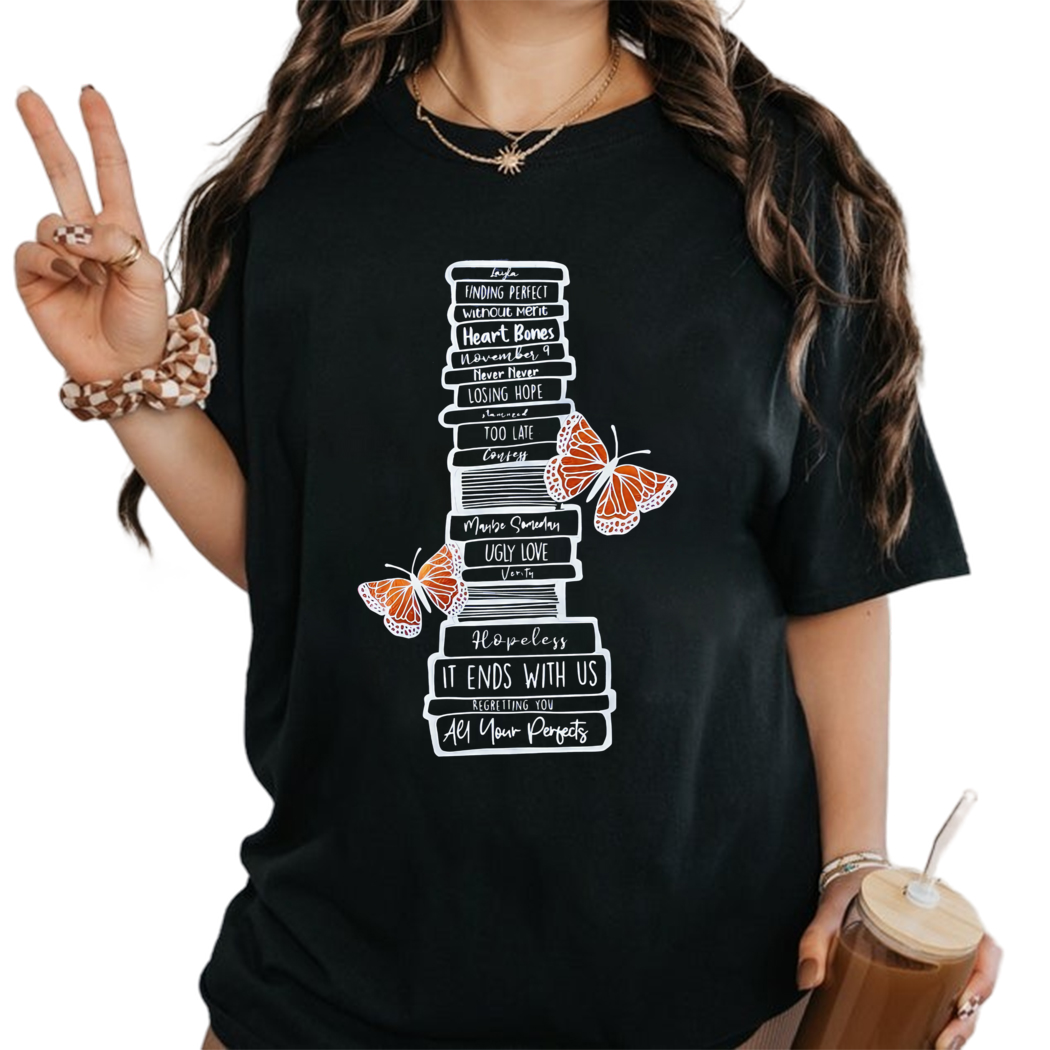 Butterfly Colleen Hoover Book Stack Shirt, Bookish Gift for Her, Retro Reading Shirt